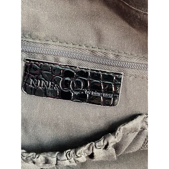 Large Black Patent Faux Leather Shoulder Bag Crocodile Purse Shopper 13x17x3 - Picture 12 of 12